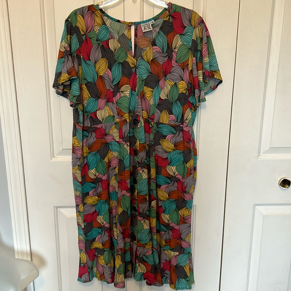 Parsley and Sage Bright Hosta Leaf Dress Sz XL Rayon Multicolor GUC B2
